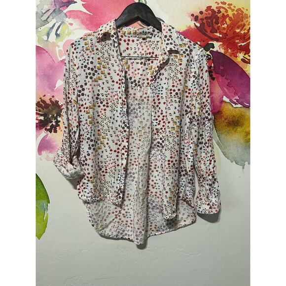 Jane and Delancey Shirt - Flowered Summer shirt long sleeve or short - size L - Picture 1 of 7